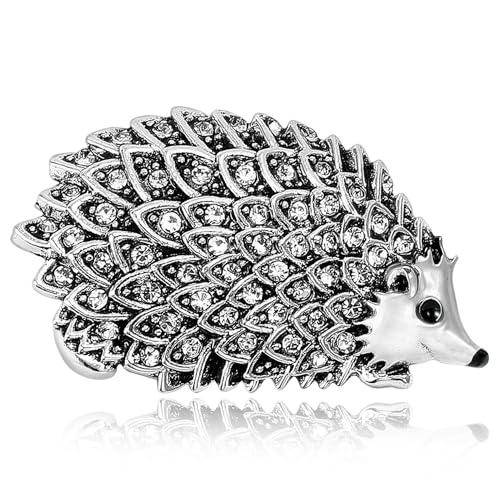 Rhinestone Hedgehog Brooch Pin For Men and Women Unisex Vintage Animal Lapel Pin Cute Cool Metal Textured Statement Clothing Bag Hat Accessory - color: Silver