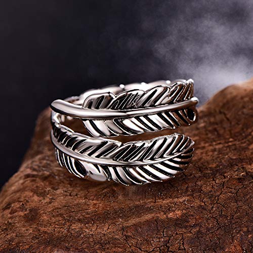 AVECON S925 Sterling Silver Turquoise/Labradorite/Just Breathe/Onyx Rings | Hypoallergenic Adjustable Open Feather Gift Women Men Thumb Spoon Statement Western Band Jewelry for Anniversary - color: Silver-Just Breathe