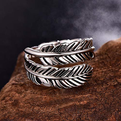 AVECON S925 Sterling Silver Turquoise/Labradorite/Just Breathe/Onyx Rings | Hypoallergenic Adjustable Open Feather Gift Women Men Thumb Spoon Statement Western Band Jewelry for Anniversary - color: Silver-Just Breathe