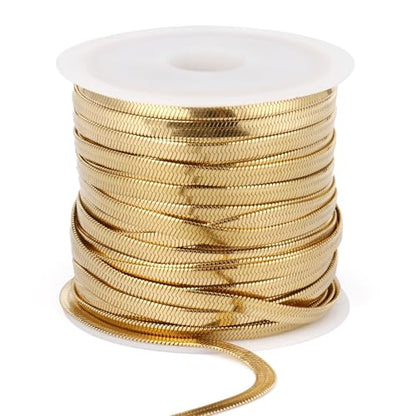 33FT 3mm Stainless Steel Gold Snake Chains Roll Bulk for Jewelry Making | 18K Gold PVD Plated 304 Stainless Steel Flat Snake Chains Roll Spool for DIY Craft - color: 3.0mm Gold Flat Snake Chains