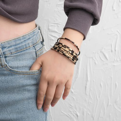 Rantanto Leather Wrap Bracelets For Women Gold Twist Lock Buckle Wrist Cuff | PU leather,Skin-friendly,Boho Stackable Wristband,Fashion Daily Jewelry,Trend Casual Party Bangle,Fit For Birthday, Holiday - color: Leopard Multi