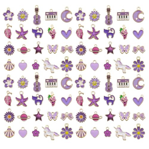 WOCRAFT 40pcs 20 pairs Assorted Enamel Bracelet Charms for Jewelry Making DIY Necklace Bracelet Earrings Keychain Crafting Charms Kit Crafts (Purple-SN999)