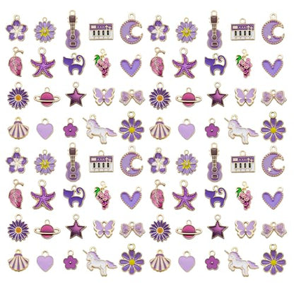 WOCRAFT 40pcs 20 pairs Assorted Enamel Bracelet Charms for Jewelry Making DIY Necklace Bracelet Earrings Keychain Crafting Charms Kit Crafts (Purple-SN999)