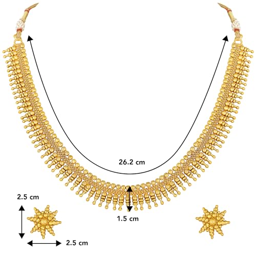 Aheli Bollywood Traditional Gold Tone Short Necklace Earrings Jewelry Set Gift for Women Wedding Party Ethnic Fashion Wear - color: Gold 28