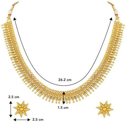 Aheli Bollywood Traditional Gold Tone Short Necklace Earrings Jewelry Set Gift for Women Wedding Party Ethnic Fashion Wear - color: Gold 28