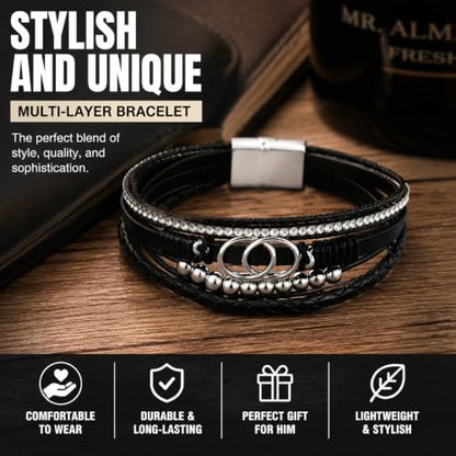 Leather Wrap Bracelets for Women, Boho Leopard Multi-Layer Crystal Beads Cuff Jewelry - color: J-Warp-006