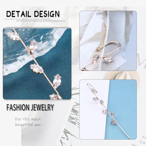 Gold Hook Earring for Women Rhinestone Ear Wrap Crawler Hook Earring Helix Hook Earrings Crystal Oreylo Earrings Bridal Wedding Sparkling Jewelry for Women