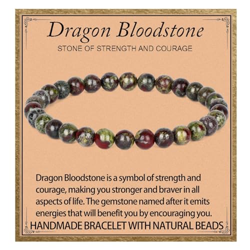 LPBeads Handmade Natural Gemstone Stretch Elastic Bracelet Healing Crystal Round Stone Beads Jewelry Gifts for Women Men - color: Dragon Bloodstone, size: 6mm