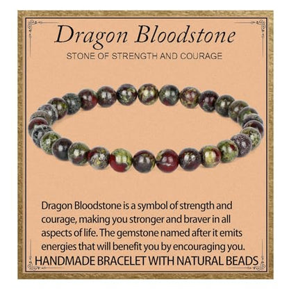 LPBeads Handmade Natural Gemstone Stretch Elastic Bracelet Healing Crystal Round Stone Beads Jewelry Gifts for Women Men - color: Dragon Bloodstone, size: 6mm