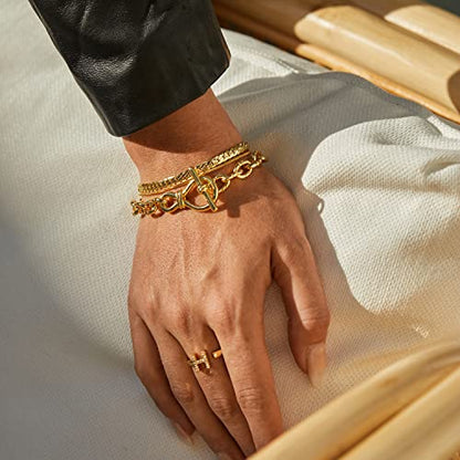 FRUMOS Dainty Layering Bracelets for Women 18 k Gold Plated Fashion Adjustable Chunky Cuban Paperclip Link Chain Bracelets Jewelry for Women Gift - color: Snake chain Bracelets
