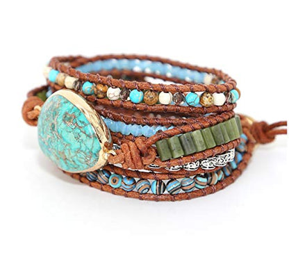 Boho Wrap Bracelet for Women, Handmade Natural Imperial Jasper Multi-Layer Stone Beaded Bracelet, Bohemian Healing Crystal Stone Jewelry Gifts