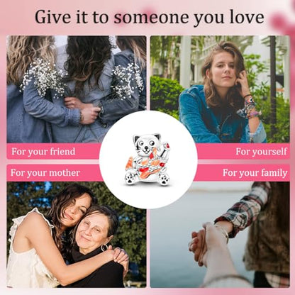 Hapour 925 Sterling Silver Charms for Bracelet Necklace Dangle Pendant Bead | Bear Charm, Elephant Zebra Cat Dream catcher Family Birthday European Jewelry Charm, For Women Mom - color: Cat holding a Koi