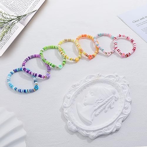 Yowivon Colorful Friendship Bracelets Set Preppy Flower Heart Star Evil Eye Beaded Pearl Clay Bead Bracelets - style: 7 Pcs-Flower