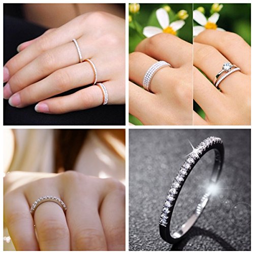 Uloveido Platinum Plated CZ Simulated Diamond Stack Eternity Band Ring J029 - color: White