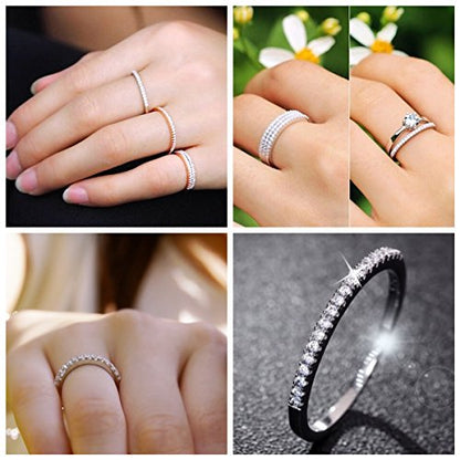 Uloveido Platinum Plated CZ Simulated Diamond Stack Eternity Band Ring J029 - color: White