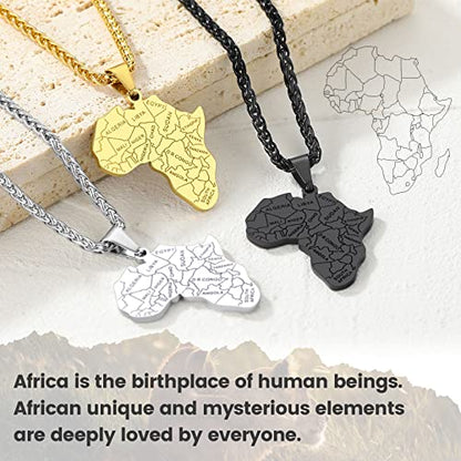 GOLDCHIC JEWELRY Africa Map Necklace for Men, Stainless Steel African Tribal/Egyptian Eye of Horus/I LOVE AFRICA/Elephant Map Hiphop Jewelry Unisex with 22'+2'Adjustable Chain - color: Africa Map - Gold, style: No Customization