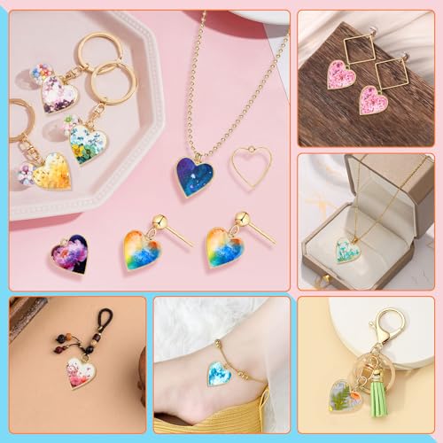 Oubaka 50pcs Open Bezel Pendants Heart Open Back Frame Pendant Hollow Frame Pendants Resin Craft Bezels for Earrings, Necklace, Bracelet, Pressed Flower, DIY Crafts(K Gold) - color: K Gold;Heart