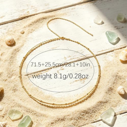 2Pcs Layered Gold Belly Chain for Women - Adjustable Waist Chain with Beads, Starfish & Shell Charms, Dainty Double Layer Body Jewelry, Boho Ocean Beach Bikini Accessories for Summer Vacation