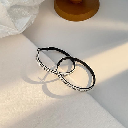 Hoop Earrings for Women Leather Hoop Earrings-Medium/Large Hoops-Lightweight hoop - color: White Letters