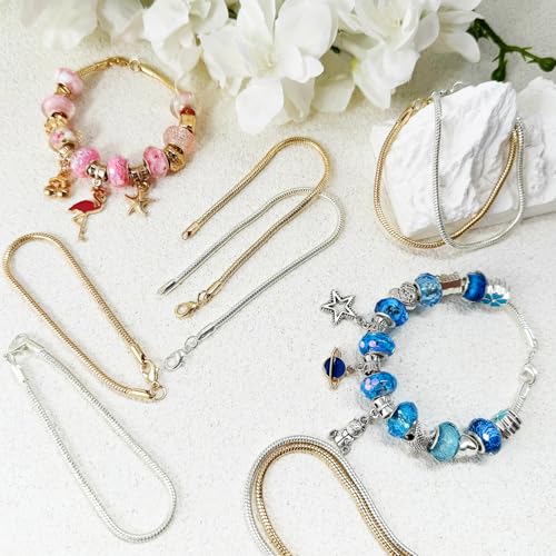 Exway 10 Pcs Snake Charm Bracelet Chain 7.5 Inch Gold Charm Bracelet Kit Snake Chain Bracelets Chain for Christmas DIY Women Jewelry Making Gifts - color: gold style A, size: 7.5in