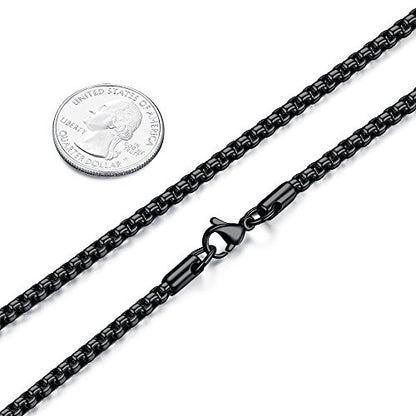 FOSIR Mens Womens Stainless Steel Black Rolo Cable Chain Necklace, Round Box Chains for Men, 2/3/4/5mm Width - size: 20.0 Inches long, style: 4mm wide-stainless steel