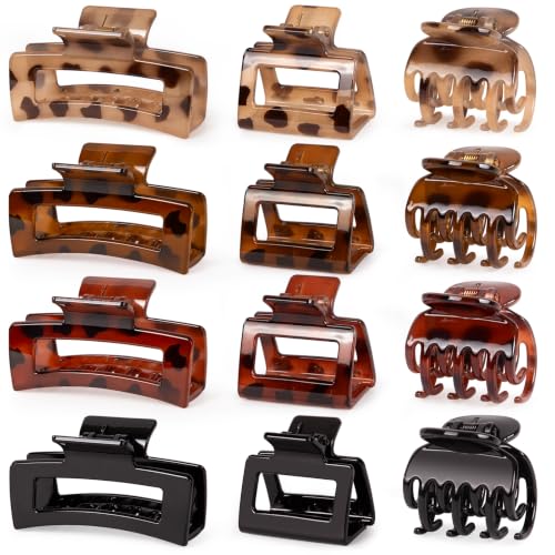 12 Pcs Tortoise Shell Hair Claw Clips for Women, Small Medium Large Claw Clips for Thin Thick Hair, Strong Hold Non-Slip Hair Accessories - color: Tortoise