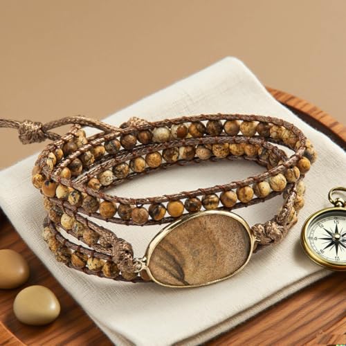 Handmade Boho Wrap Bracelets Natural Turquoise Crystal Stone Variety Beaded Strand Bracelet - color: Picture Stone