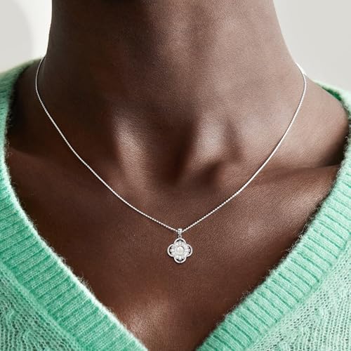 14K Gold Plated | 14K Platinum Plated Necklace for Women Necklace Earrings Set with Sparkling Zircon Inlay and Silver Post Earrings - color: Pearl flower silver suit