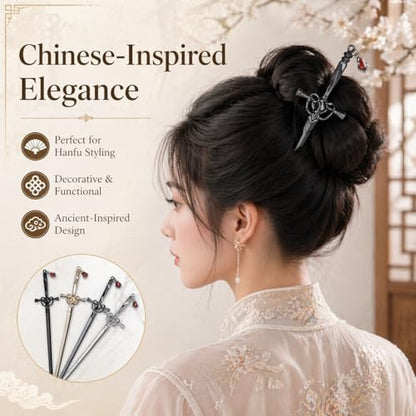 Sword Hair Stick Retro Metal Hair Sticks Ancient Style Swords Hair Chopsticks for Bun Hair Long Hair, Chinese Hair Pins Hair Sticks Hair Daggers for Hair Accessories (4Pcs)