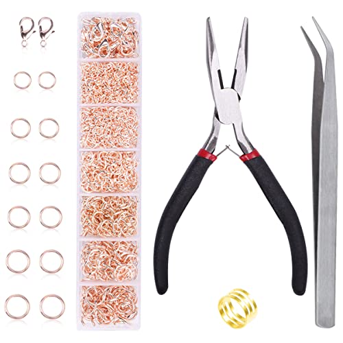 YUGDRUZY Jump Rings for Jewelry Making Kit, 1500 pcs Jewelry Repair Kit for Necklace Bracelet, Lobster Clasps and Closures Repair Supplies Kit with Pliers Tweezers-Rose Gold - color: Rose Gold