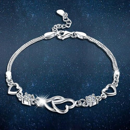 925 Sterling Silver Bracelets for Women Adjustable Love Heart Charm Chain Bracelets Fashion Jewelry Valentine's Day Gifts for Your Lover - color: 4-Purple