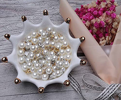 Ruwado Faux Pearl Beads with Rhinestone 25 Pcs Gold 25 Pcs Silver with Hole | Vintage 8 mm Elegant Imitation Peal Pendant Charms for Dangle Earrings Necklace Bracelet DIY Jewelry Making Accessories
