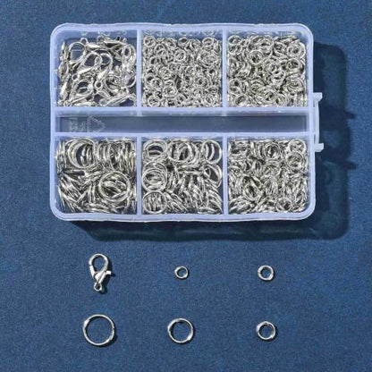 Jewelry Making Findings Kit with 5 Size Open Jump Rings, 20 Lobster Clasps | Complete Platinum Toned Jewelry Findings Kit with Packaging Box for DIY Crafts, Repair and Beading - color: Platinum