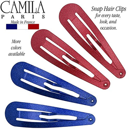 Camila Paris CP1330H French Hair Barrettes Clips, Snap Hair Slides Clic Clac for Women, Styling Girls Side Slide-in Metal Snap Pin Hair Accessories for Women. Strong Hold, No Slip Grip, Made in France - color: 4PK Metal Blue/Red2 2"