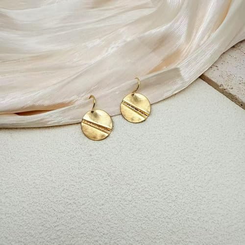 Gold Earrings 14k Gold Plated Hoop Earrings Dainty Pearl hoop Disc Coin Bead Starfish Teardrop Circle Dangle Drop Earrings for Women Hypoallergenic Jewelry Gifts - color: Brushed Disc-Gold