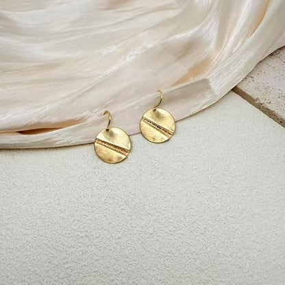 Gold Earrings 14k Gold Plated Hoop Earrings Dainty Pearl hoop Disc Coin Bead Starfish Teardrop Circle Dangle Drop Earrings for Women Hypoallergenic Jewelry Gifts - color: Brushed Disc-Gold