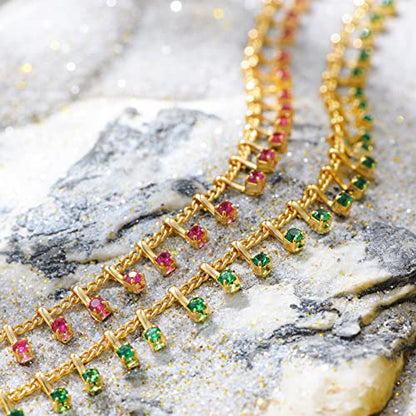 MTMY Beaded Necklaces for Women 14K Gold Plated Dainty Colorful Green/Rose Beaded Pearl Choker Necklace Delicate Boho Choker Necklace Jewelry Gift - style: Rose
