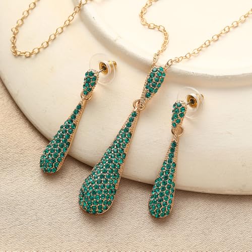 YINLI Full Crystal Rhinestone Gem Tear Drop Pendant Necklace Earrings Jewelry Sets - style: Style11