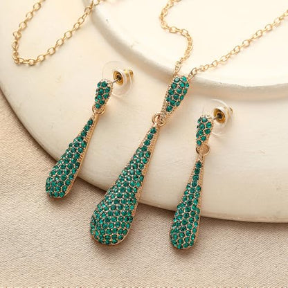 YINLI Full Crystal Rhinestone Gem Tear Drop Pendant Necklace Earrings Jewelry Sets - style: Style11