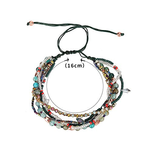 Handmade Adjustable Wrap Bracelet Bohemian String Braided Beads Anklets Gifts for Women - color: Green