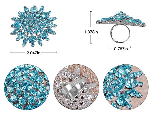 Alilang Adustable Silver Blue Purple Iridescent Crystal Rhinestones Snowflake Flower Floral Ring - color: Blue
