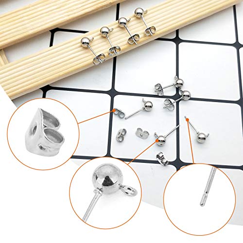 150Pcs Ball Post Earring Studs for Jewelry Making,Earring Studs Ball Post Earrings with Loop with 200Pcs Butterfly Earrings Back Replacements for DIY Jewelry Making Findings(White K) - color: White K