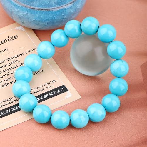 AD Beads Handmade Gemstone Stretch Elastic Bracelet Crystal Healing Reiki Nature's Beauty and Spiritual Essence Unisex (12mm, Blue Turquoise (Great Wisdom)) - color: Blue Turquoise (Great Wisdom), size: 12mm