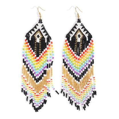 Bohemian Tassel Colorful Beaded Earrings For Women Trendy, Long Fringe Feather Drop Jewelry Handmade Gifts. - color: color7