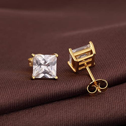 Jiamiaoi 18K White Gold Plated Stud Earrings 925 Sterling Silver Round and Square Cut Princess Cut 5A+ Cubic Zirconia Stud Earrings 4mm to 8mm Fashion Jewelry for Men Women - color: F-Square Cut Yellow, size: 6mm