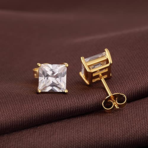Jiamiaoi 18K White Gold Plated Stud Earrings 925 Sterling Silver Round and Square Cut Princess Cut 5A+ Cubic Zirconia Stud Earrings 4mm to 8mm Fashion Jewelry for Men Women - color: F-Square Cut Yellow, size: 5mm