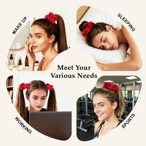 Satin Scrunchies for Women – 8PCS Red Silk Hair Ties – No Crease, Frizz-Free, Gentle Elastic Hair Bands for Thick & Thin Hair, Soft & Stylish Hair Accessories Gifts - color: Large-Red
