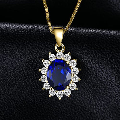 JewelryPalace Princess Diana Kate Middleton Natural Amethyst Citrine Garnet Peridot Topaz Created Ruby Sapphire Simulated Emerald Pendant Necklace for Women, 925 Sterling Silver Gemstone Jewelry Set - color: B-Yellow Gold Plated-sapphire