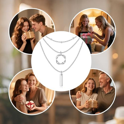 Layered Choker Necklaces 925 Sterling Silver Dainty Chain with Rectangle Circle Bar Pendant Fashion Jewelry for Women