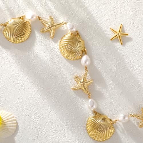 XZQTIVE Starfish Pearl Waist Chain Belts for Women Mermaids Seashell Pearl Belly Chain Gold Pirate Rave Festival Summer Bikini Beach Jewelry Accessories - style: Starfish-1
